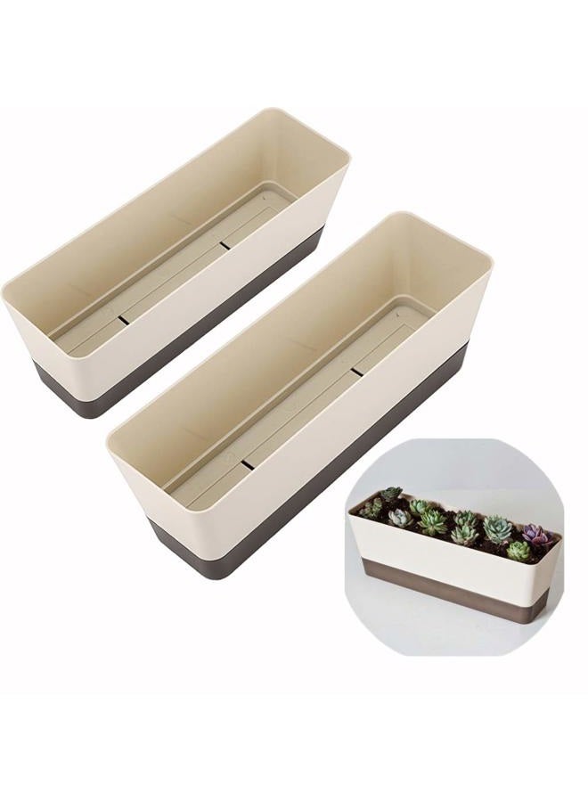 Skelang 2 Pcs Rectangular Plant Pot, 12'' Watering Plant Container with Drainage Hole, Window Planter Box with Saucer for Succulents, Flowers, Herbss - Image 1