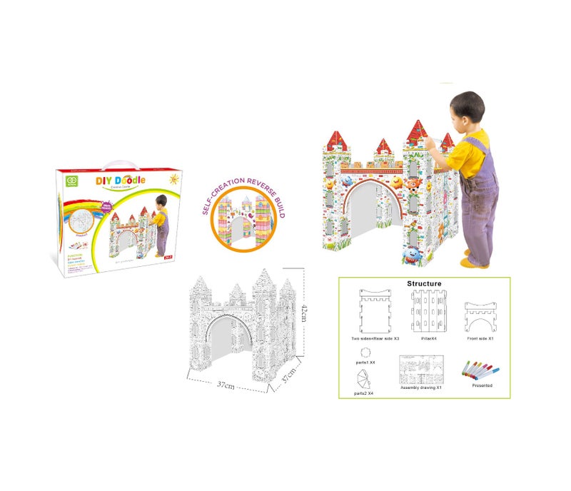 TOYSEA DIY Doodle Creative Castle | Giant Coloring Playhouse for Kids, Build and Paint Cardboard Castle Set, Fun Arts and Crafts Toy, Educational Creative Toy for Children, Creative Toys Arts and Crafts - Image 2