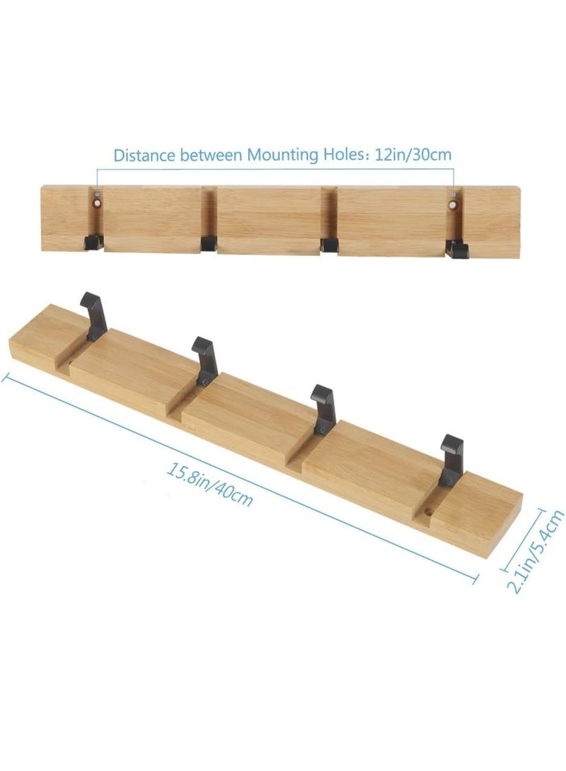 Wooden Coat Hooks Coat Rack Wall Mounted, Modern Coat Rack, Space-Saving Coat Hook with 4 Standard Retractable Hooks Hat Coat Hook for Entryway, Hallway, Bathroom, Living Room, Bedroom - Image 3
