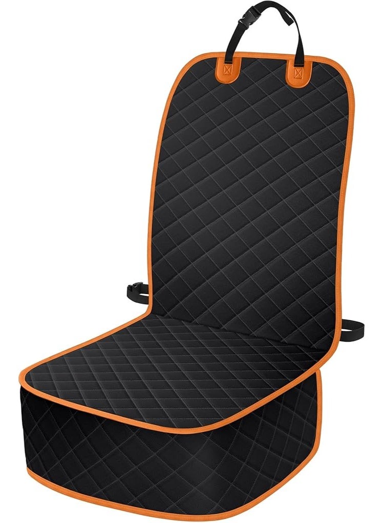 Dog Car Seat Covers, Waterproof Front Seat Cover for Dogs, Scratch-Proof, Nonslip Pet Passenger Seat Cover Protector, Universal Fit for Cars Trucks SUVs, Standard Size, Black with Orange - Image 1
