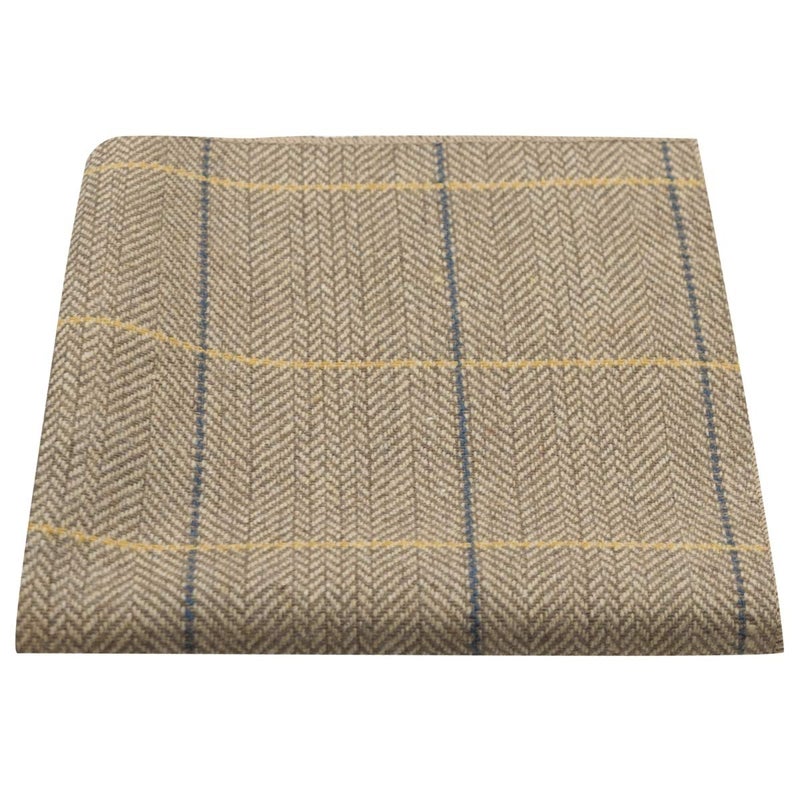 King & Priory Luxury Light Oak Herringbone Check Pocket Square, Handkerchief, Tweed - Image 5