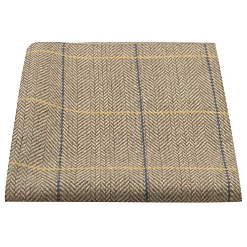King & Priory Luxury Light Oak Herringbone Check Pocket Square, Handkerchief, Tweed - Image 1