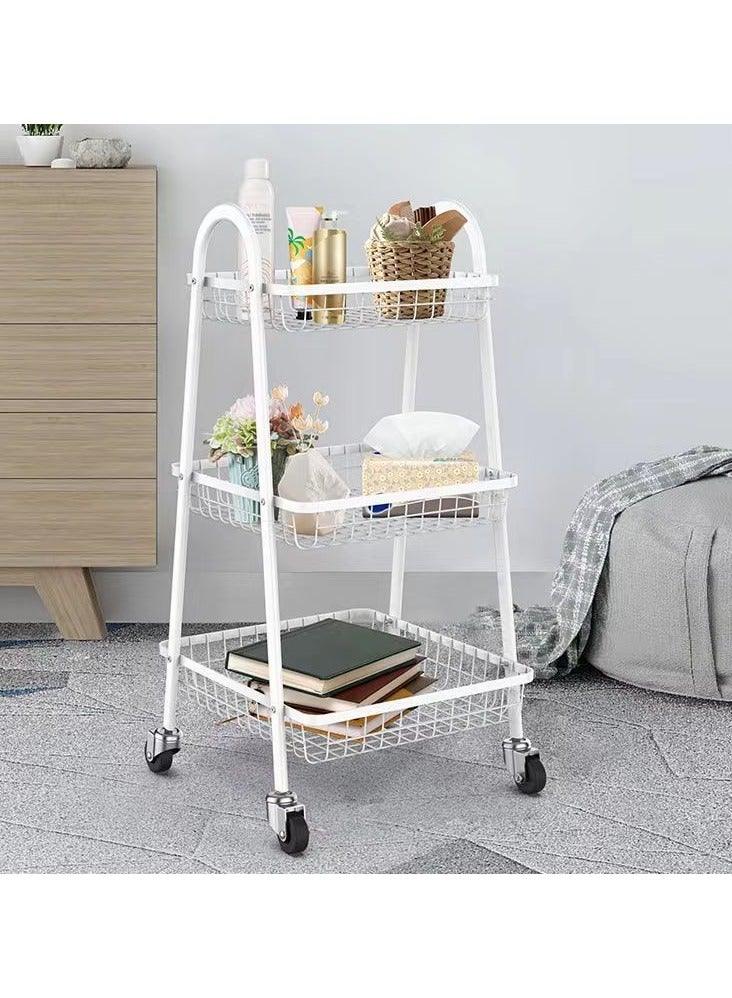 POWER 3-Tier Metal Cart, Multifunctional Storage Cart with Handle and Lockable Wheels, Utility Cart for Office, Bathroom, Kitchen, Black - Image 4