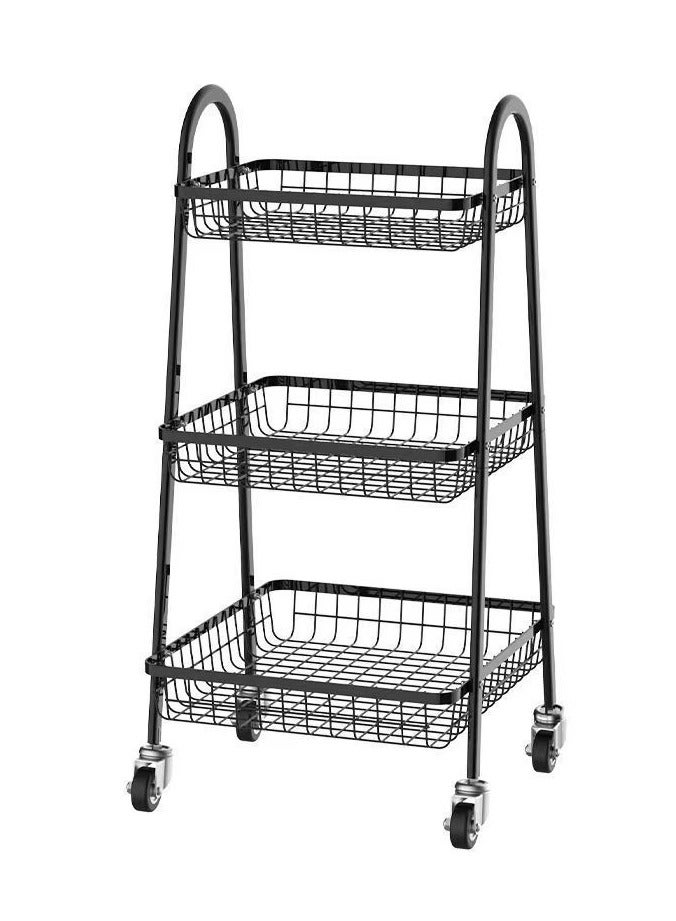 POWER 3-Tier Metal Cart, Multifunctional Storage Cart with Handle and Lockable Wheels, Utility Cart for Office, Bathroom, Kitchen, Black - Image 3
