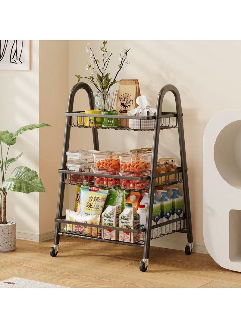 POWER 3-Tier Metal Cart, Multifunctional Storage Cart with Handle and Lockable Wheels, Utility Cart for Office, Bathroom, Kitchen, Black - Image 5