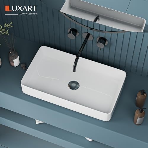 LUXART Tabletop Wash Basin For Bathroom - 24×14×5 Inc Ceramic Glossy White Countertop Washbasin | Vessel Sink For Hotel, Dining Hall, Vanity | Over counter Top Washroom Sink - Image 2