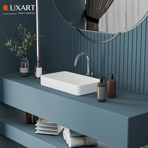 LUXART Tabletop Wash Basin For Bathroom - 24×14×5 Inc Ceramic Glossy White Countertop Washbasin | Vessel Sink For Hotel, Dining Hall, Vanity | Over counter Top Washroom Sink - Image 3