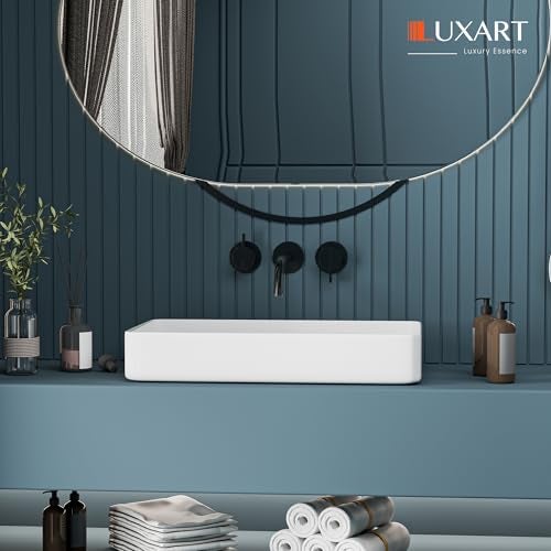 LUXART Tabletop Wash Basin For Bathroom - 24×14×5 Inc Ceramic Glossy White Countertop Washbasin | Vessel Sink For Hotel, Dining Hall, Vanity | Over counter Top Washroom Sink - Image 4