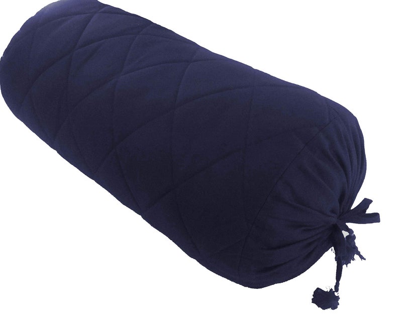 Saffron Cotton Removable Quilted Bolster Cover (25 Diameter x 60 cm Long, Navy Blue) -Set of 2 - Image 1