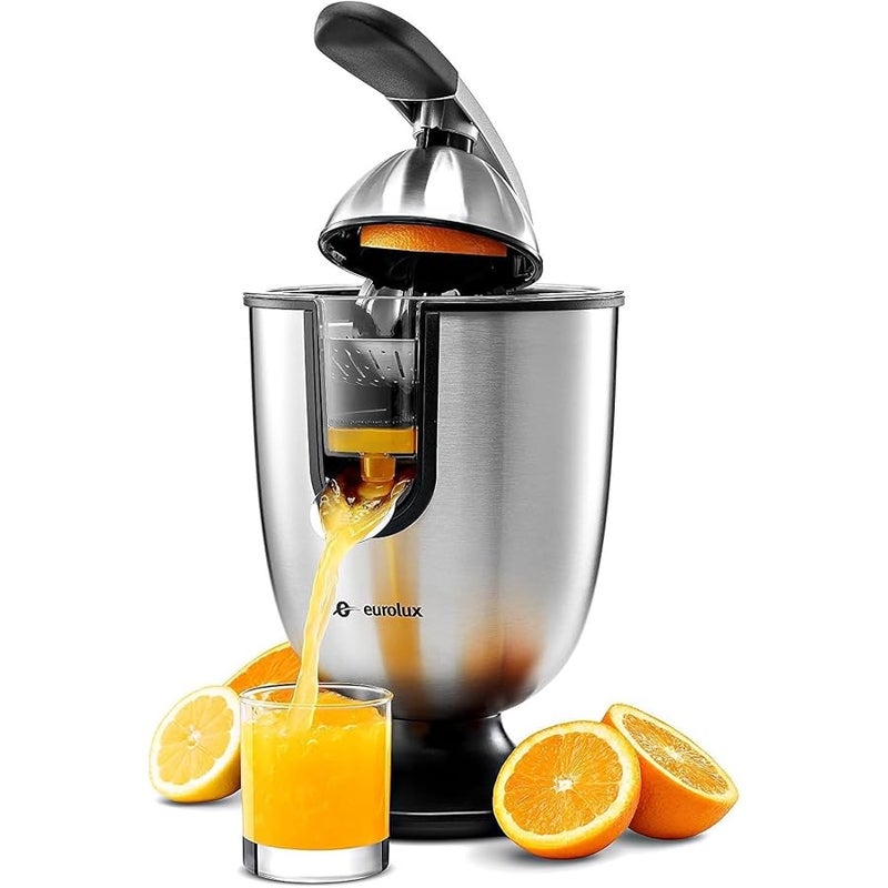 EUROLUX Electric Citrus Juicer Squeezer, for Orange, Lemon, Grapefruit, Stainless Steel 160 Watts of Power Soft Grip Handle and Cone Lid for Easy Use (ELCJ-1700S) - Image 1