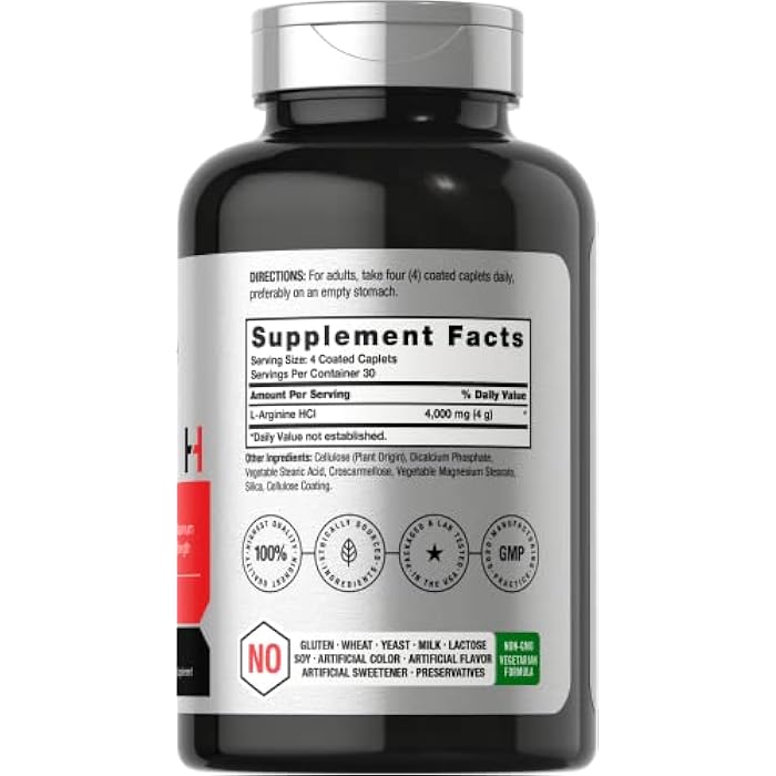Horbäach L-Arginine 4000mg| 120 Caplets | for Men and Women | Maximum Strength Nitric Oxide Precursor | Vegetarian, Non-GMO, Gluten Free Supplement - Image 2