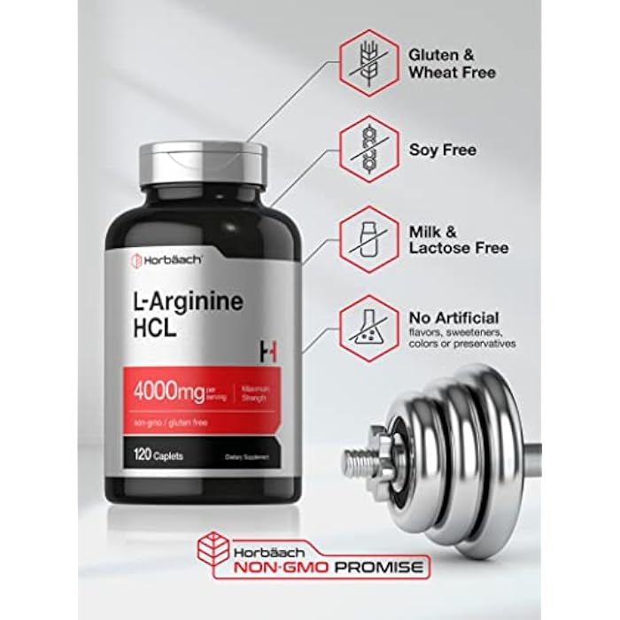 Horbäach L-Arginine 4000mg| 120 Caplets | for Men and Women | Maximum Strength Nitric Oxide Precursor | Vegetarian, Non-GMO, Gluten Free Supplement - Image 4