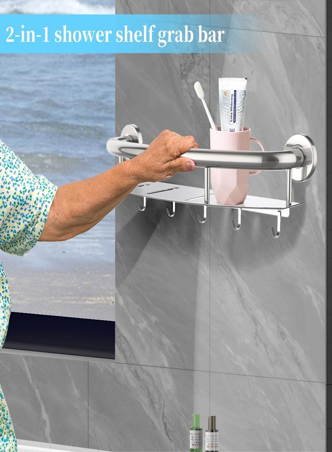 Munzong 18 Inch Shower Grab Bar w/Storage Shelf, Stainless Steel 2 in 1 Bathroom Grab Bar, Wall Mount Balance Bar, Safety Hand Rail Support Handicap Elderly Injury Senior Assist Bath Handle - Image 4