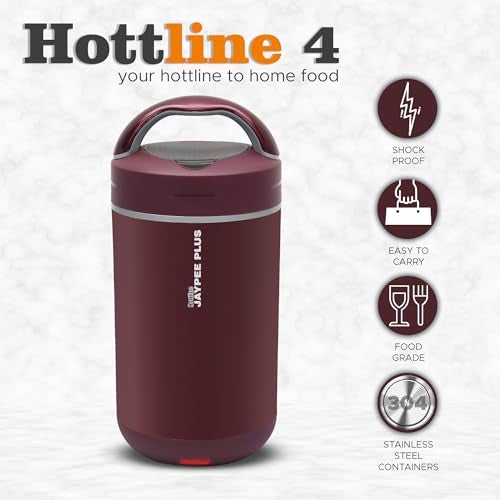 Jaypee Plus Hottline Electric Lunch Box with 4 Stainless Steel Container 320x4 ml Office Lunch Box for Men & Women Spillproof Leakproof Tiffin Box Perfect for Hot Food Reheat Food in 30 Minute,Maroon - Image 3