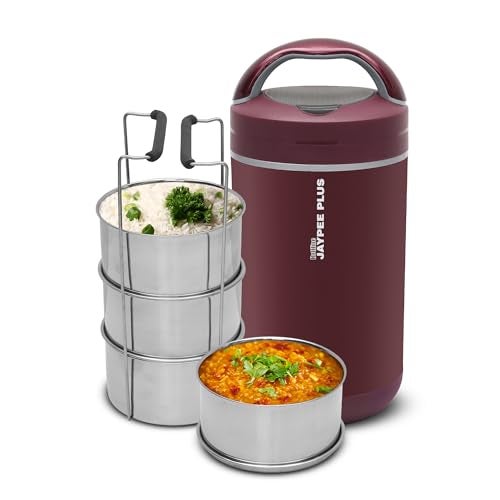 Jaypee Plus Hottline Electric Lunch Box with 4 Stainless Steel Container 320x4 ml Office Lunch Box for Men & Women Spillproof Leakproof Tiffin Box Perfect for Hot Food Reheat Food in 30 Minute,Maroon - Image 1