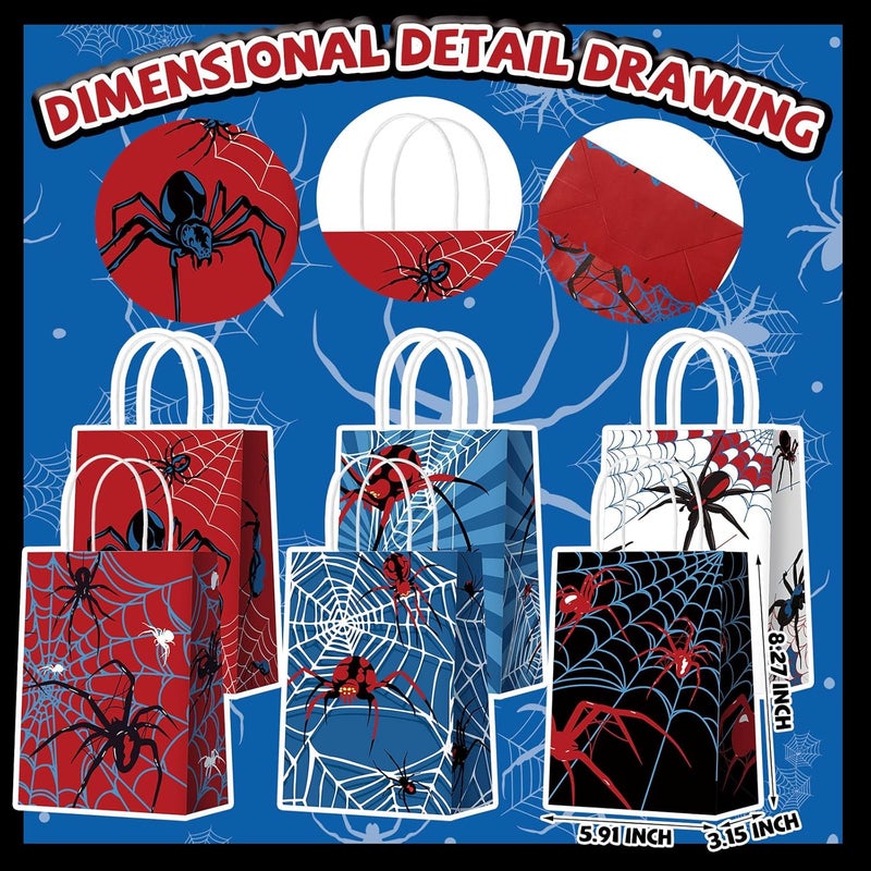 Epakh حقائب حفلات العنكبوت 24 قطعة مع مقابض زينة عيد ميلاد العنكبوت حقائب حلوى مزدوجة الجوانب - Image 3
