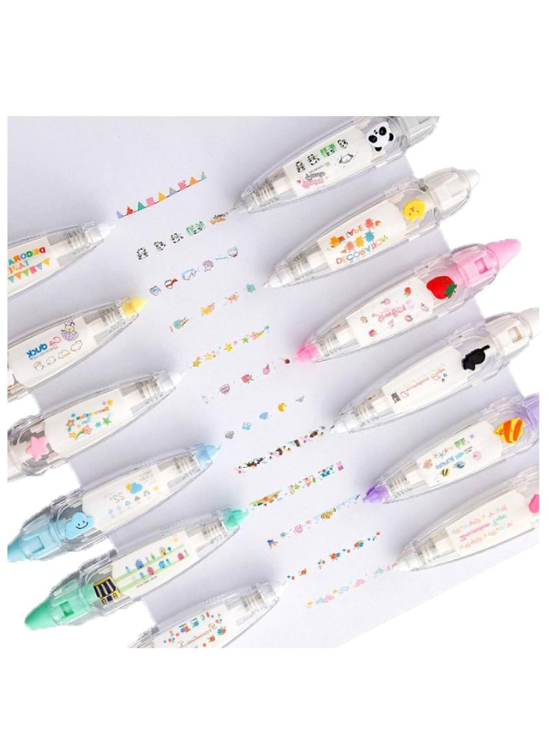 Excefore DIY Cute Animals Press Type Decorative Pen, 6PCS 2024 New Creative Cartoon Pattern Lace Correction Tape, Mini Cute Markers, for Card Postcard Notebook Decorative Tape Pen - Image 2