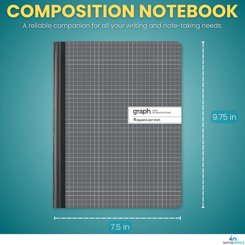 1InTheOffice Composition Notebooks, Graph Ruled Paper, Grid Notebook, Graph Notebook, 9.75" x 7.5, 100 Sheets (6 Pack) - Image 2