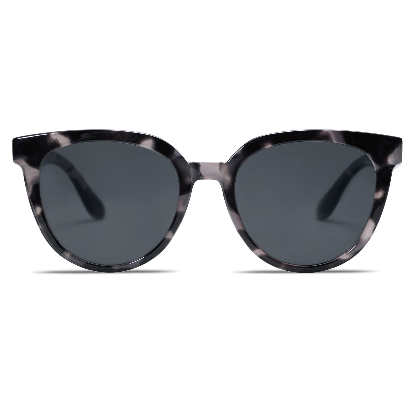 SOJOS Trendy Cat Eye Round Polarized Sunglasses for Women Fashion UV Protection Sunnies Sunglasses SJ2175, Grey Tortoise Frame/Grey Lens