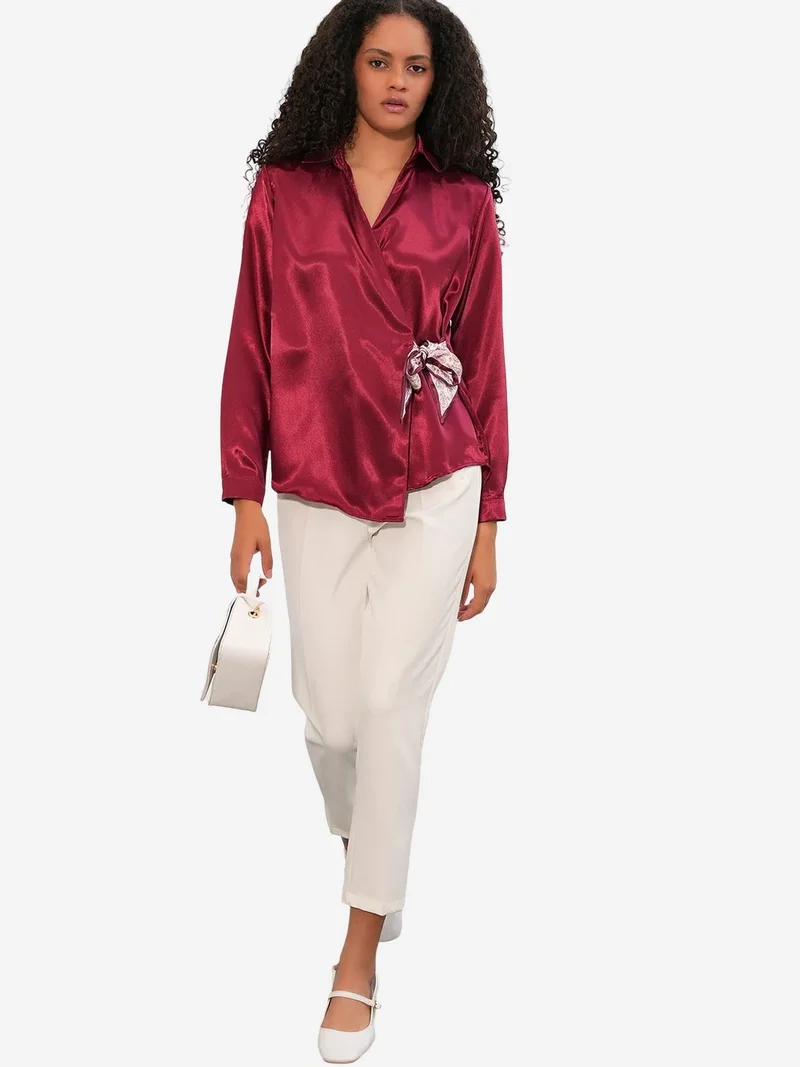 BIG DART BDART Women's Satin Tie-Front Shirt