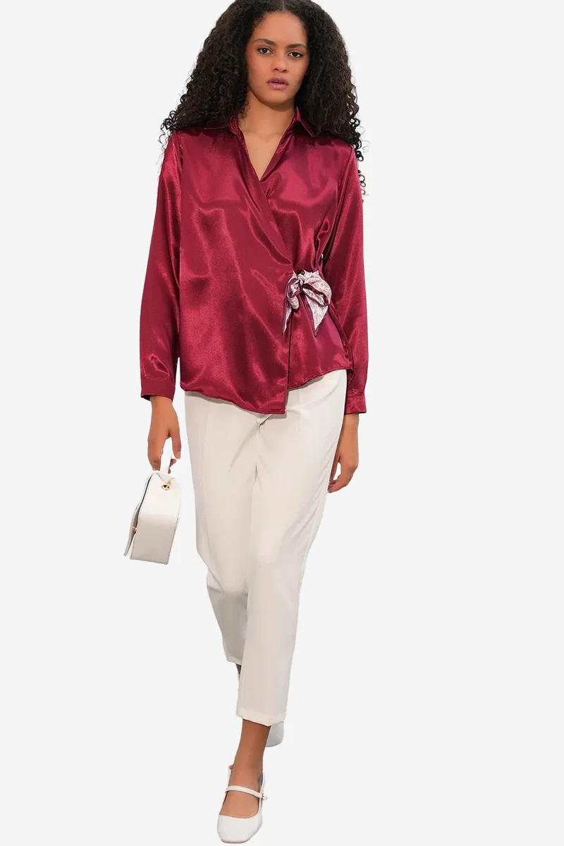 بيغ دارت BDART Women's Satin Tie-Front Shirt
