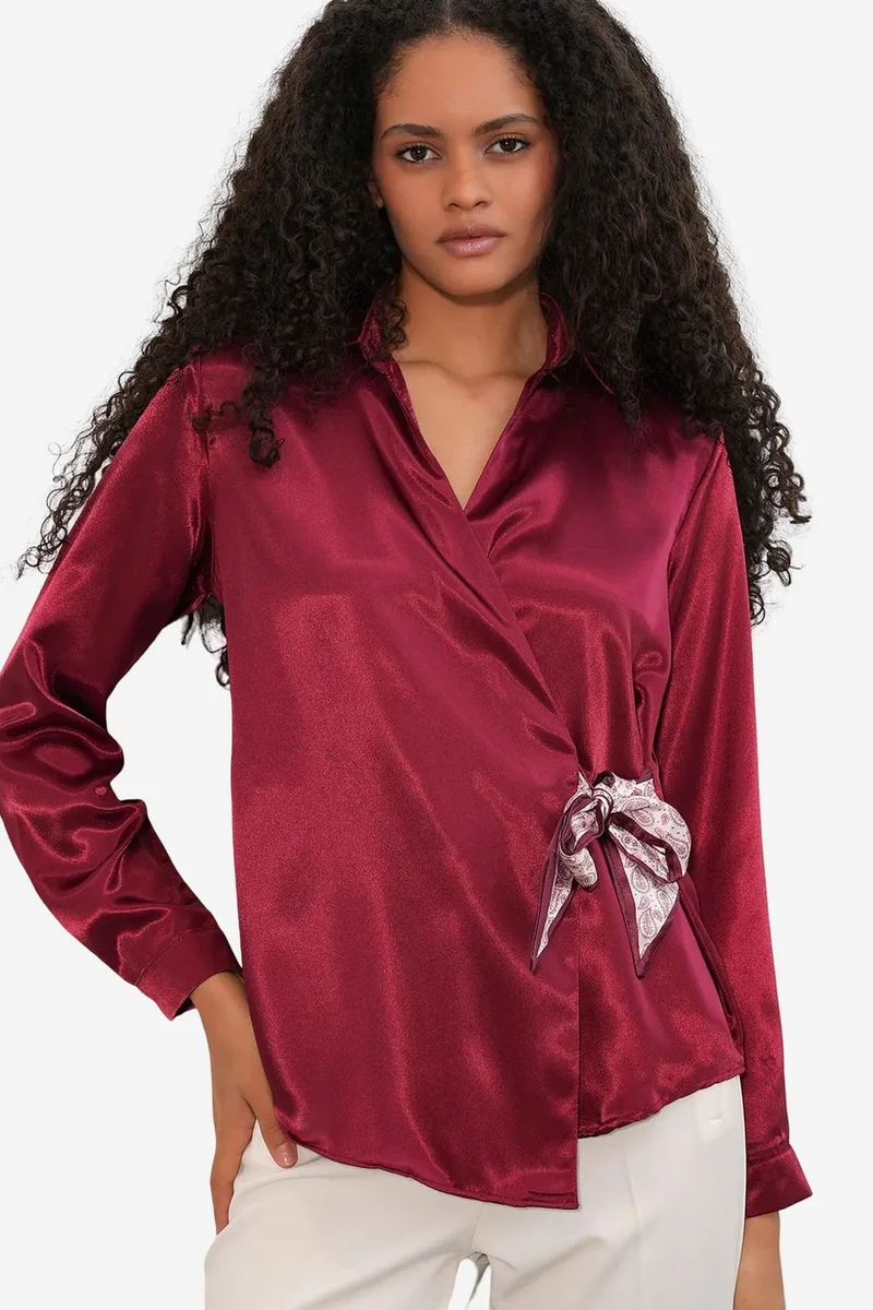 بيغ دارت BDART Women's Satin Tie-Front Shirt