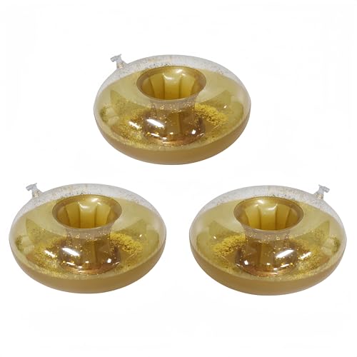 SATONBEYI 3 Pack Drink Floaties for PoolPool Drink Floats Round Shiny Drink FloatiesFloating Drink Holder for Pool Beer Floaties for Pool for Parties and Summer Pool Water FunGoldSATONBEYI - Image 1