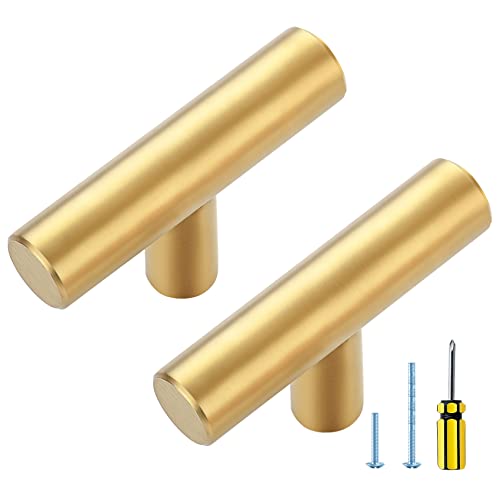 Ravinte 20 Pack Gold T Bar Cabinet Knobs 2 Inch Dresser Knobs Brushed Brass Single Hole Drawer Knobs Cabinet Handles - Image 1