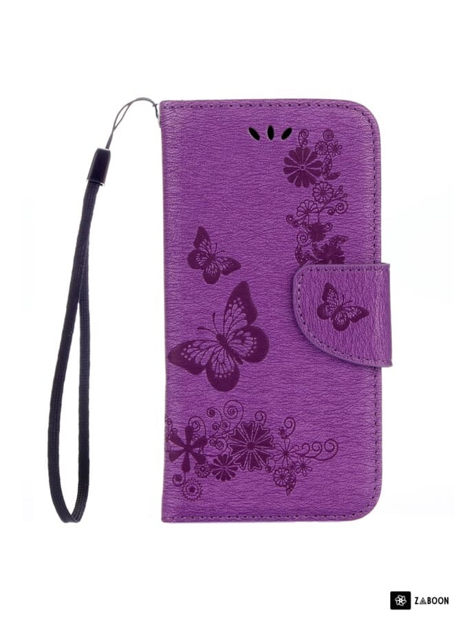 Green Tiger - For Galaxy A3 (2017) / A320 Butterflies Embossing Horizontal Flip Leather Case with Holder & Card Slots & Wallet & Lanyard (Purple) - Image 1