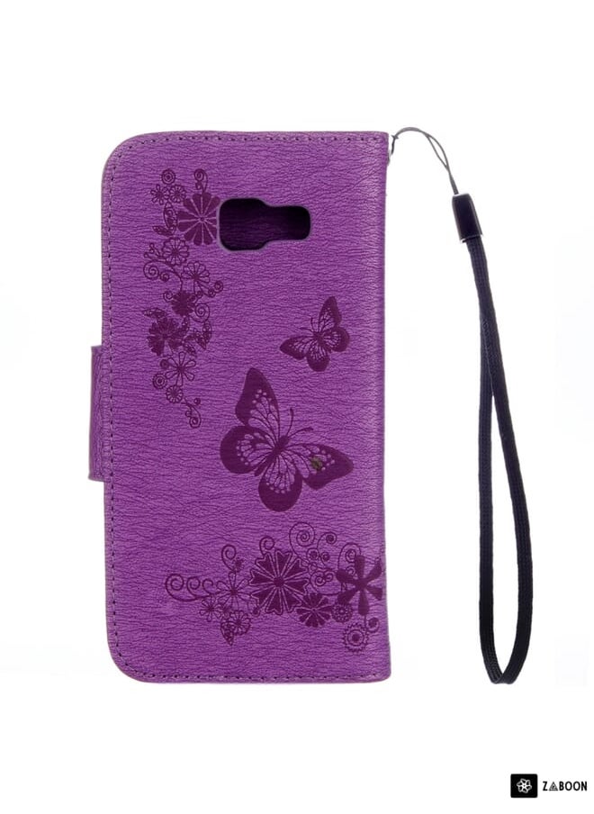 Green Tiger - For Galaxy A3 (2017) / A320 Butterflies Embossing Horizontal Flip Leather Case with Holder & Card Slots & Wallet & Lanyard (Purple) - Image 1