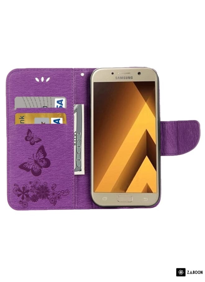 Green Tiger - For Galaxy A3 (2017) / A320 Butterflies Embossing Horizontal Flip Leather Case with Holder & Card Slots & Wallet & Lanyard (Purple) - Image 1