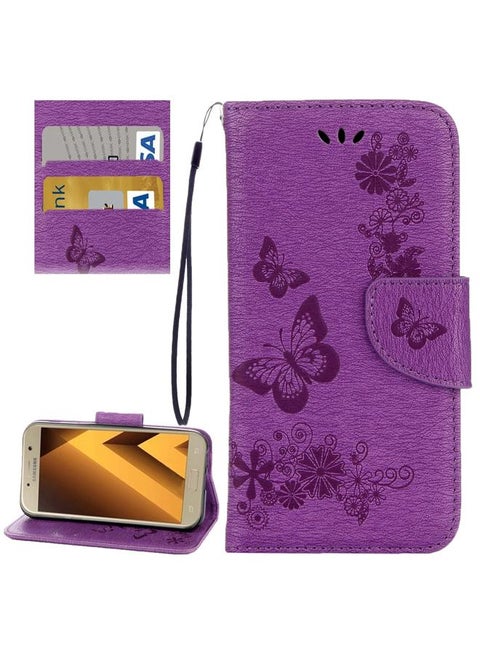 For Galaxy A3 (2017) / A320 Butterflies Embossing Horizontal Flip Leather Case with Holder & Card Slots & Wallet & Lanyard (Purple)
