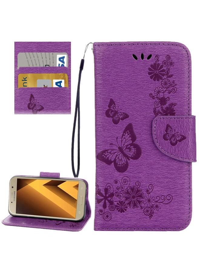 Green Tiger - For Galaxy A3 (2017) / A320 Butterflies Embossing Horizontal Flip Leather Case with Holder & Card Slots & Wallet & Lanyard (Purple) - Image 1