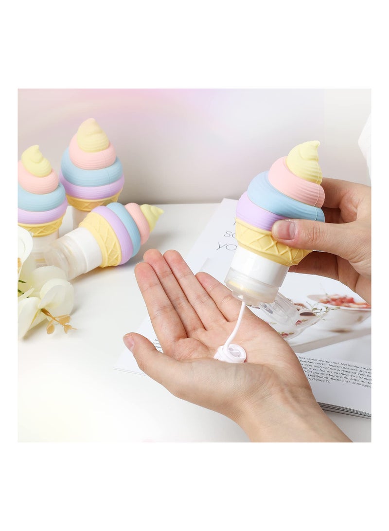 طقم زجاجات سفر سيليكون بشكل آيس كريم - معتمد من TSA، قابلة لإعادة التعبئة ومقاومة للتسرب لحاويات أدوات النظافة لشامبو وبلسم وكريم، خالية من BPA، 4 قطع - Image 2