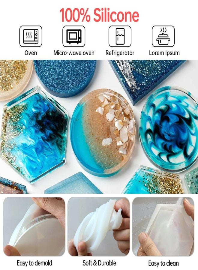 Midnadiy 8 Pcs Coaster Resin Molds - Durable Silicone Coaster Molds for Epoxy Resin, Round Hexagon Jewelry Tray Mold for DIY Trinket Tray, Casting Crafts, Home Decoration, Ornaments, Gifts - Image 4