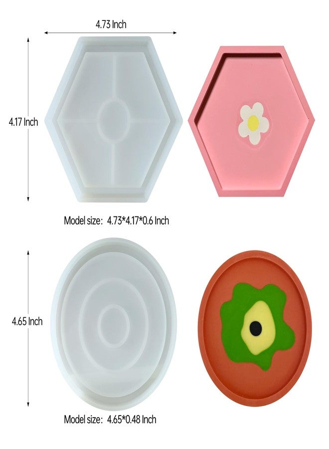 Midnadiy 8 Pcs Coaster Resin Molds - Durable Silicone Coaster Molds for Epoxy Resin, Round Hexagon Jewelry Tray Mold for DIY Trinket Tray, Casting Crafts, Home Decoration, Ornaments, Gifts - Image 2