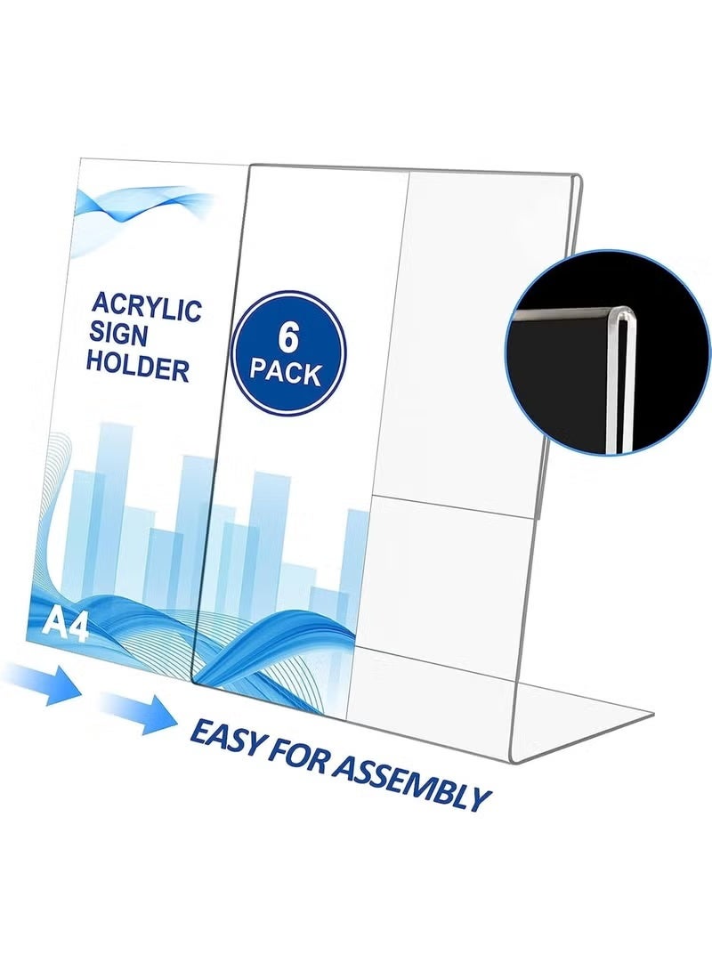 EMODA A4 Acrylic Sign Holder 6 Pack – Slant L-Type Clear Display Stand, Plastic Paper Holder & Photo Frame for Office, Restaurants, Hotels, Shops, Menu Display, Durable Transparent Organizer - Image 3