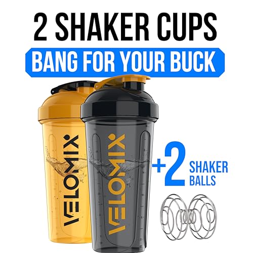 VELOMIX -2 Pack- 28 oz Protein Shaker Bottles for Protein Mixes - 2x Wire Whisk | Leak Proof Shaker Cups for Protein Shakes and Pre Workout | Protein Shaker Bottle Pack (A8) Golden Stone - Image 2