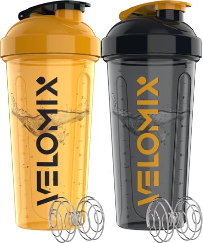 VELOMIX -2 Pack- 28 oz Protein Shaker Bottles for Protein Mixes - 2x Wire Whisk | Leak Proof Shaker Cups for Protein Shakes and Pre Workout | Protein Shaker Bottle Pack (A8) Golden Stone - Image 1