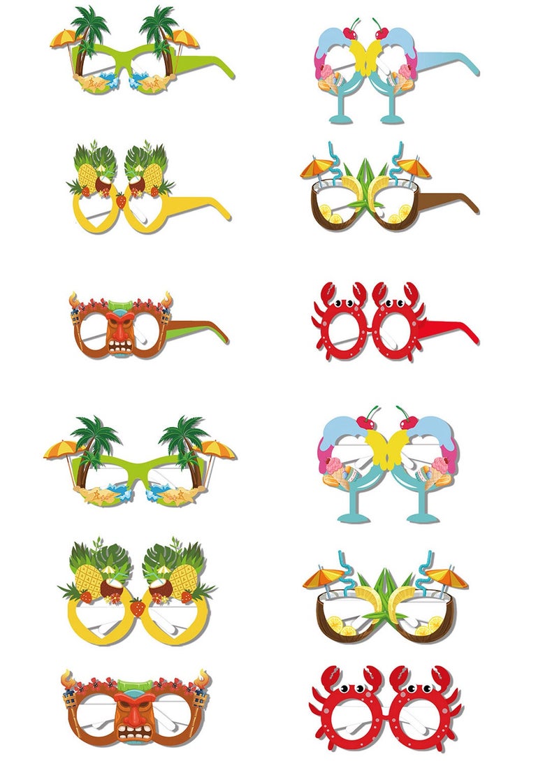 Party Paper Glasses, 12Pcs Hawaiian Funny Glasses, Fancy Party Eyeglasses Novelty Carnival Masquerade Masks Photo Booth Props Frame Fiesta Glasses Dress Costume Decoration for Kids Adults Summer  - Image 1