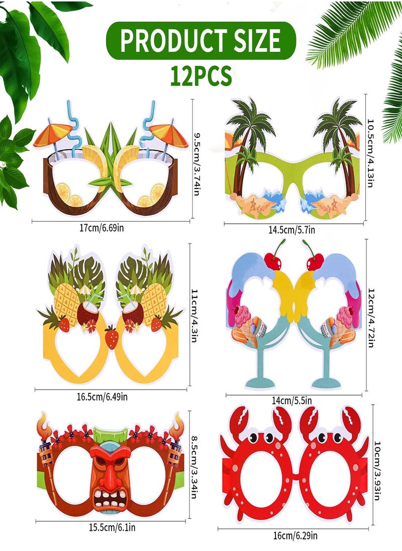 Party Paper Glasses, 12Pcs Hawaiian Funny Glasses, Fancy Party Eyeglasses Novelty Carnival Masquerade Masks Photo Booth Props Frame Fiesta Glasses Dress Costume Decoration for Kids Adults Summer  - Image 2