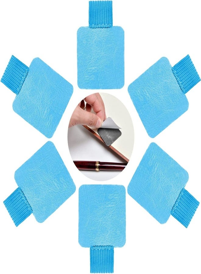 Cafurty 6 Pcs Pen Holder, Self Adhesive PU Leather Durable Pen Loop Pencil Holder with Elastic Compatible with Pens, Apple iPad, Tablet, Notebook, Journal, Calendar and More - 6PCS Blue - Image 1