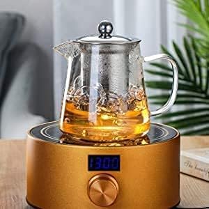 Zyomatiq Pyramid ShapeBorosilicate Glass Tea Pot with Heat Resistant Stainless Steel Infuser Perfect for Tea and Coffee Maker Clear Glass Square Kettle 750ML 1 Pcs Round 750ML - Image 2