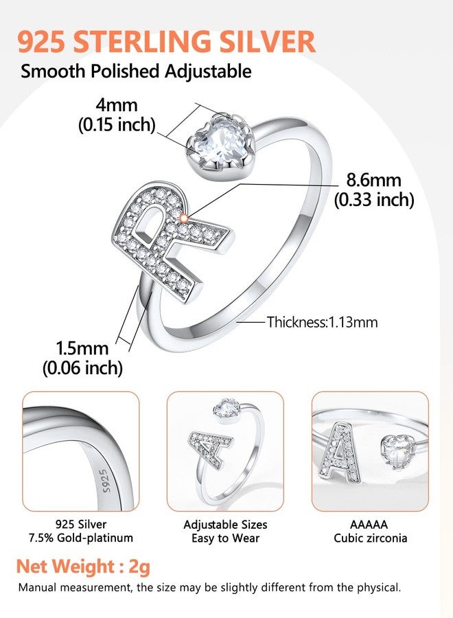 Silvora 925 Sterling Silver Heart Initial Rings for Women Letter Rings Adjustable Open Rings - Image 4