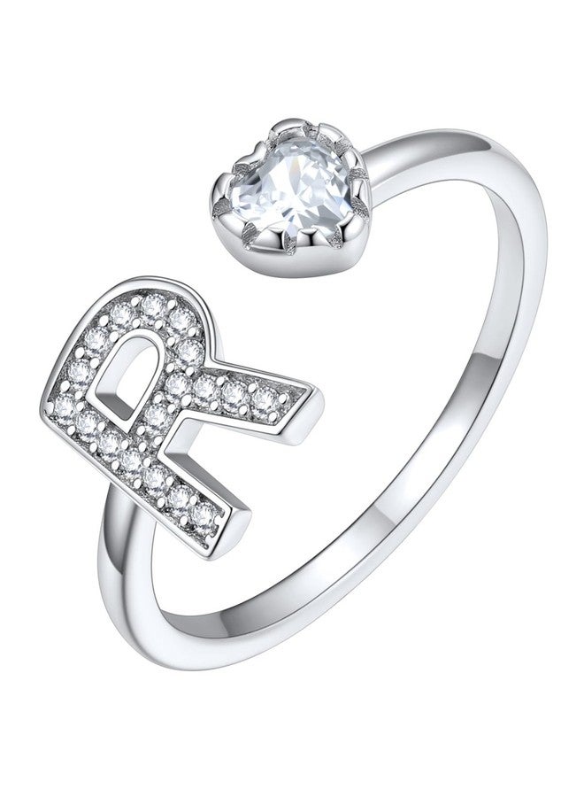 Silvora 925 Sterling Silver Heart Initial Rings for Women Letter Rings Adjustable Open Rings - Image 1