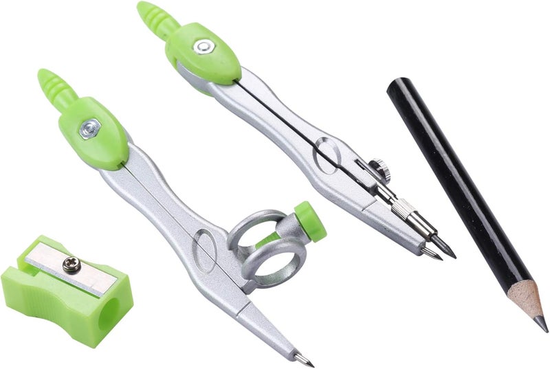 Vobou 10 Pieces Math Geometry Kit Set Student Supplies with Shatterproof Storage Box,Includes Rulers,Protractor,Compass,Eraser,Pencil Sharpener,Lead Refills,Pencil,for School and Drawings（Green） - Image 4