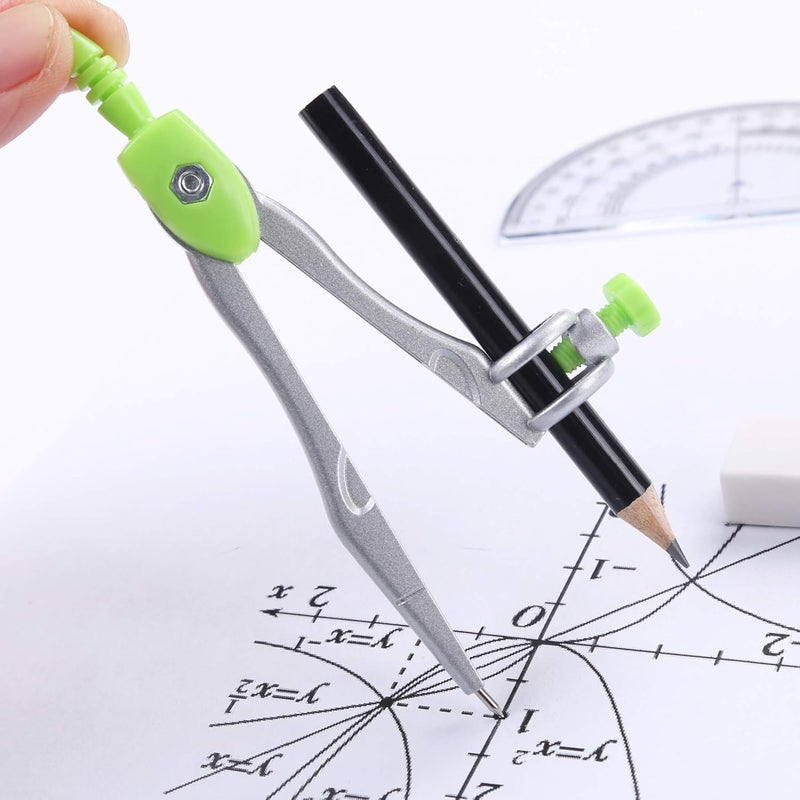 Vobou 10 Pieces Math Geometry Kit Set Student Supplies with Shatterproof Storage Box,Includes Rulers,Protractor,Compass,Eraser,Pencil Sharpener,Lead Refills,Pencil,for School and Drawings（Green） - Image 5