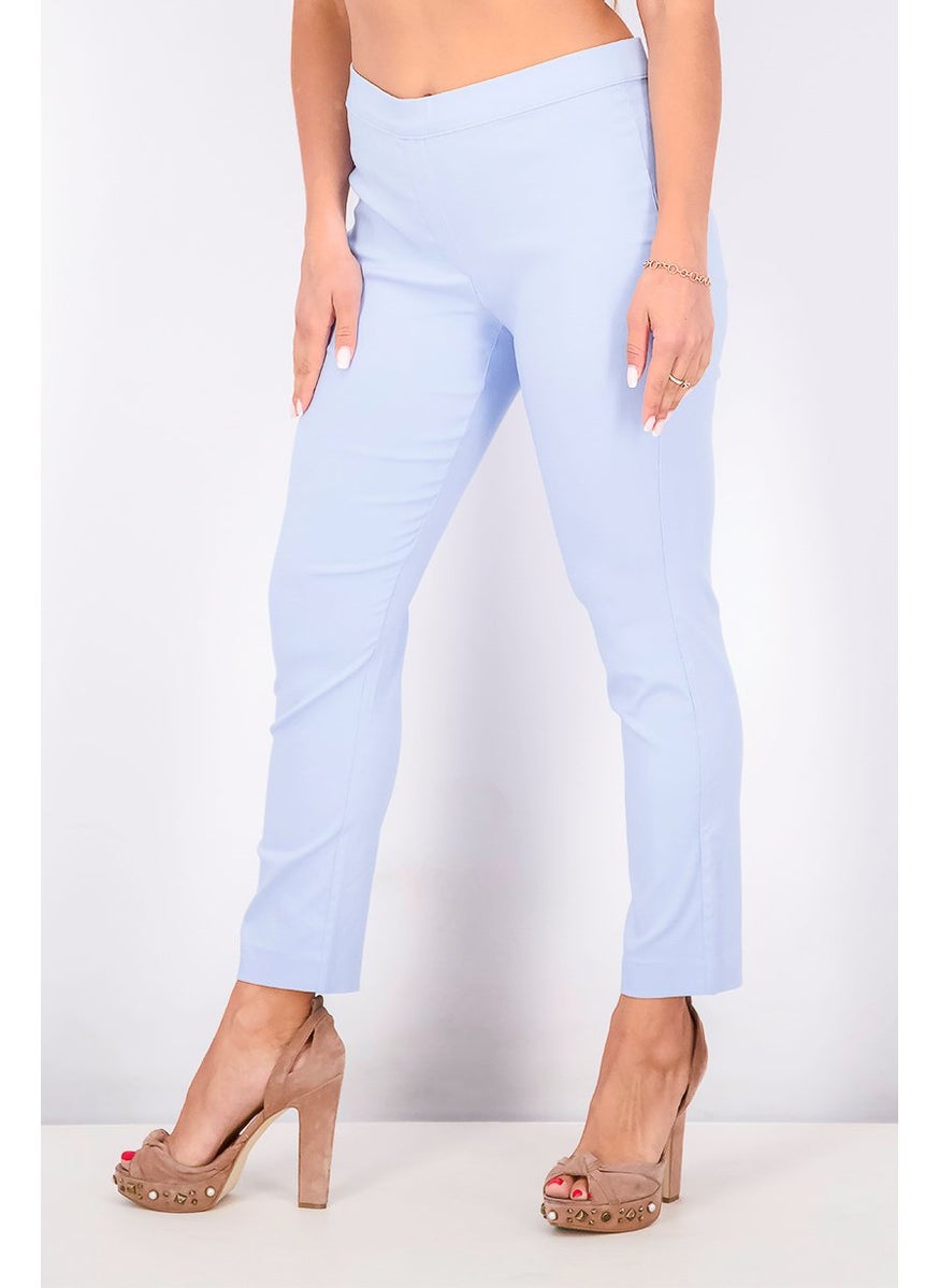 Tchibo Women Slim Fit Non Stretch Pants, Light Blue  - Image 3
