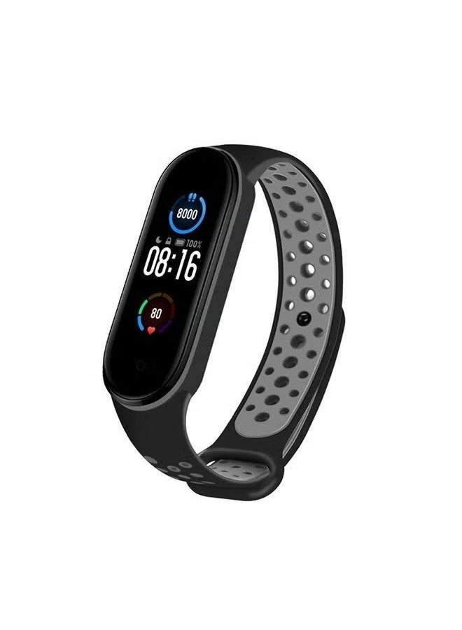 فيسوس Replacement Silicone Strap For Xiaomi 5/Mi Band 6 Grey/ Black