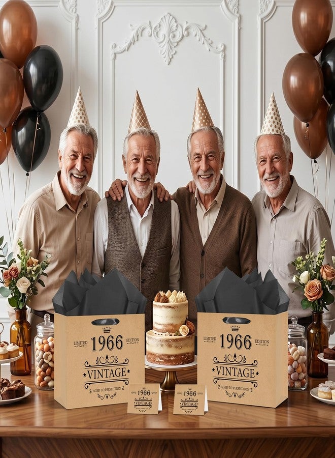 Woosytoo Vintage 1966 Birthday Gift Bag for Men Women Kraft Paper Aged to Perfection Gift Wrapping Bag with Tissue Paper Rustic 1966 60th Birthday Decorations for Dad Grandpa - Image 5